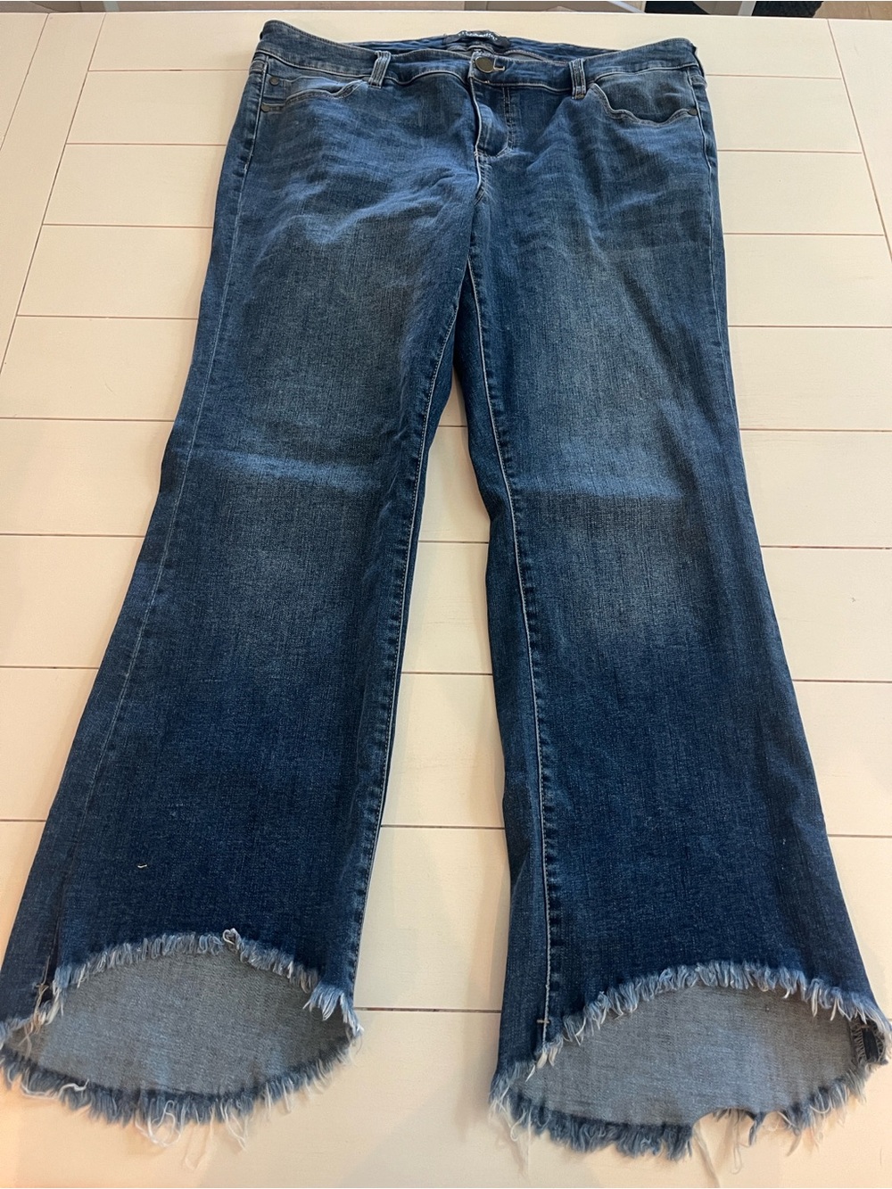 Liverpool Dark Blue Raw-Hem Flare Jeans